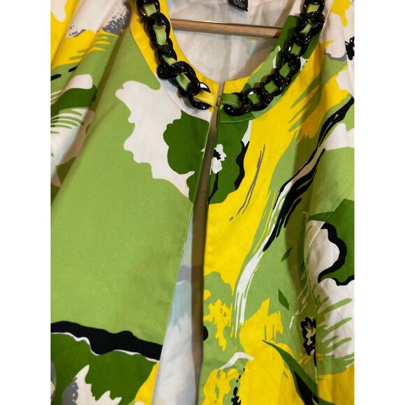 Trenz by Theresa Renz Blazer Jacket Womens 2X Yellow & Green Open Front Floral - Picture 4 of 12